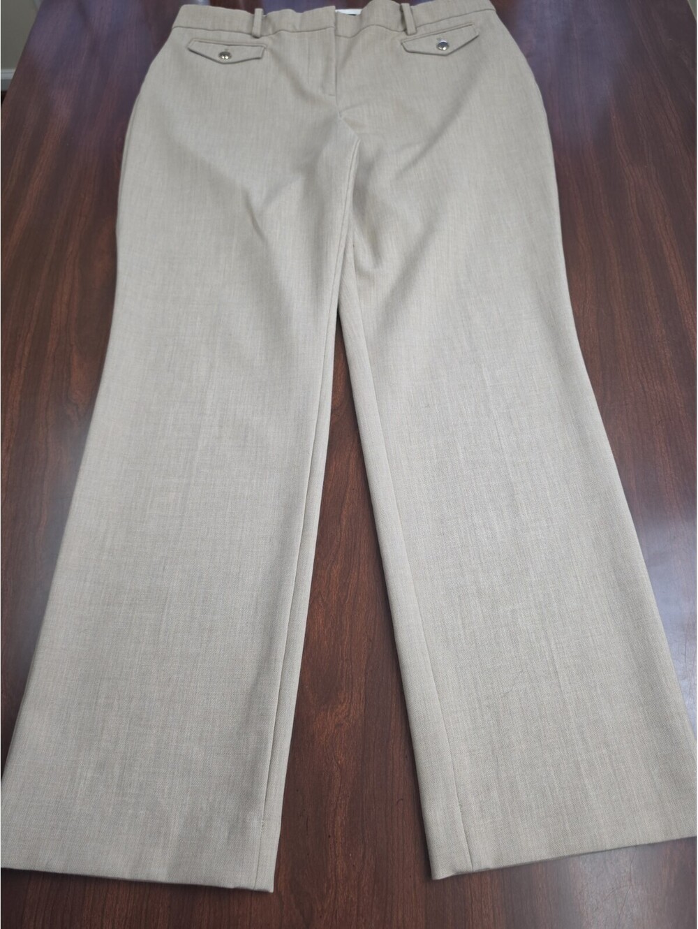 Ann Taylor Petite Curvy Fit Tan Dress Pants Size 10P Flat Front Quiet Luxury
